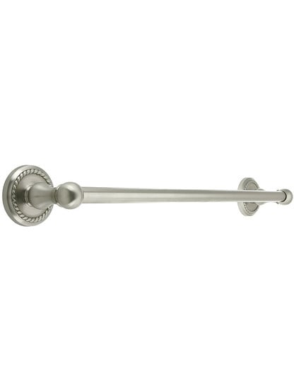 18 inch Brass Towel Bar with Rope Rosettes in Satin Nickel.